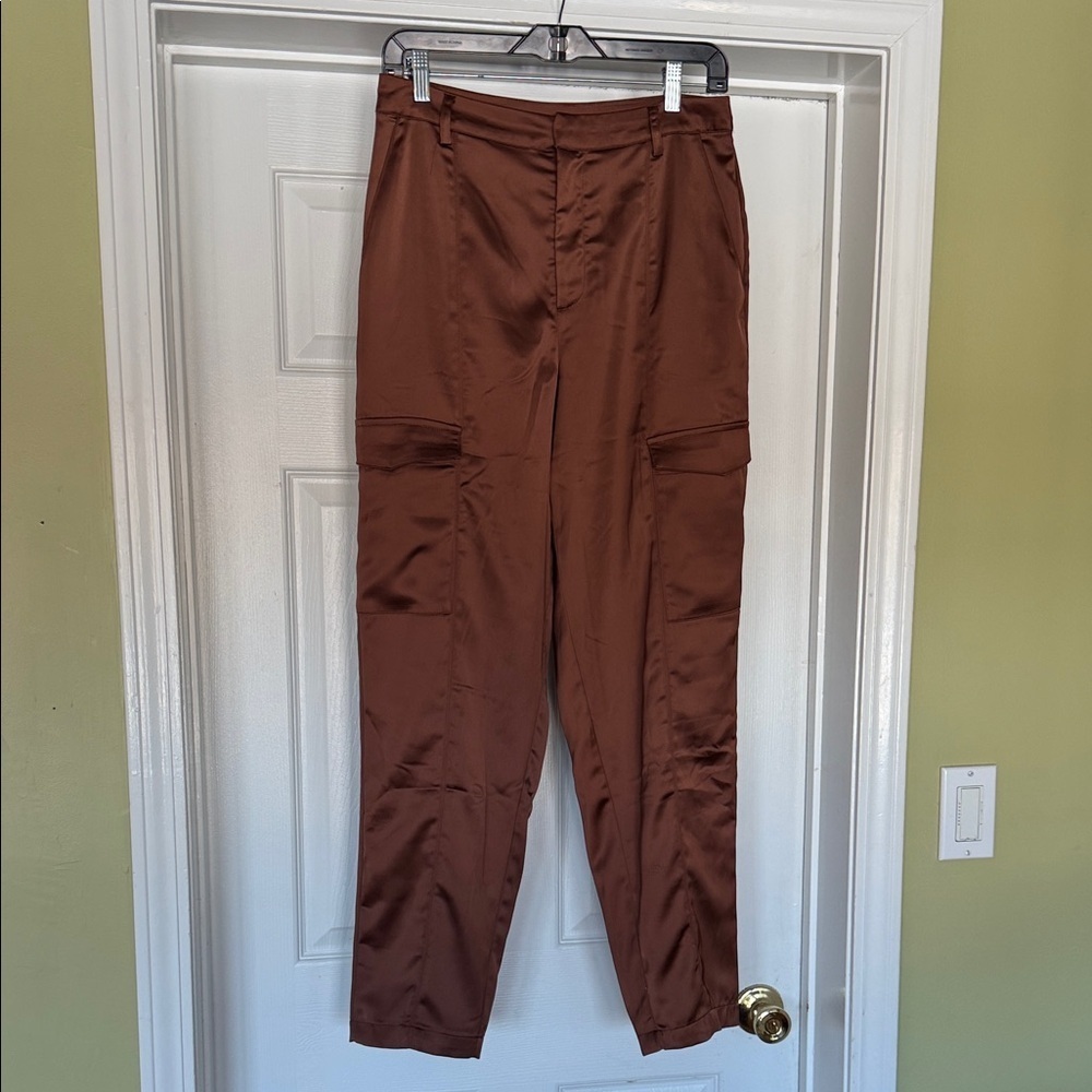 House of Harlow 1960 Satin Cargo Pants Brown Size 6 Fully Lined
